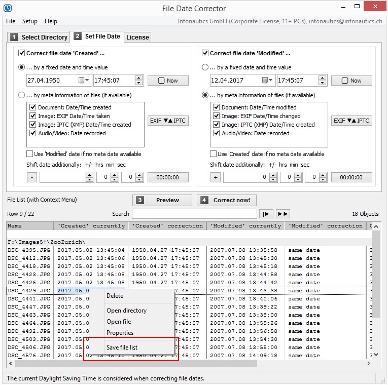 Save File List Including Intended Date Corrections